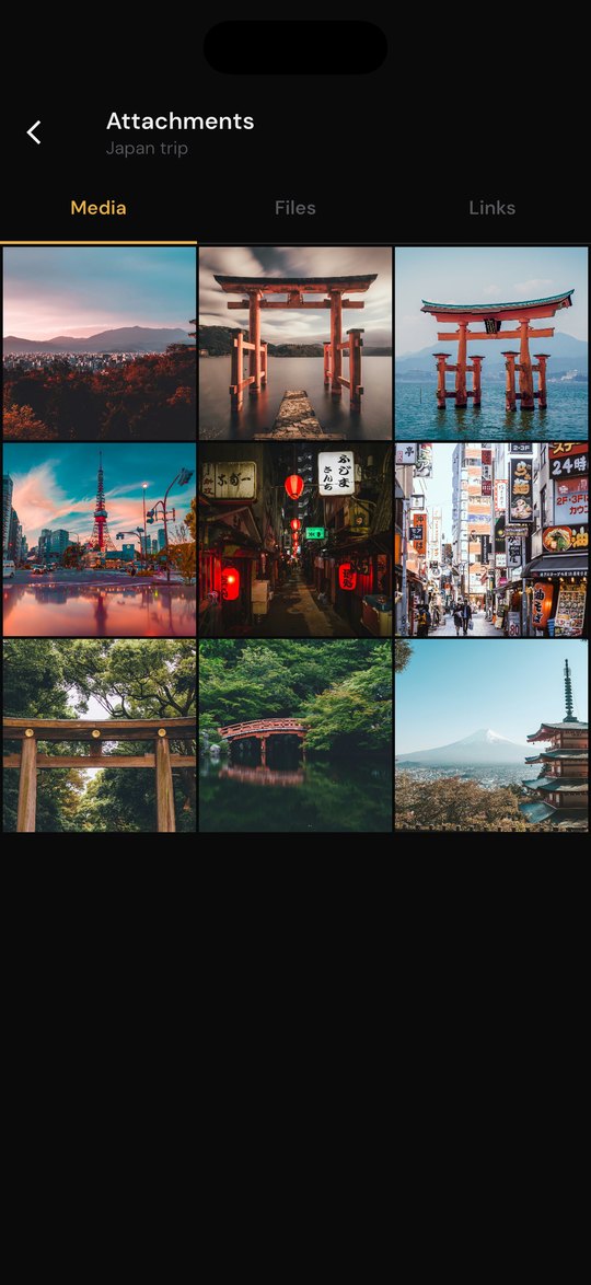 The Media tab of the Japan trip thread, a grid of travel photos